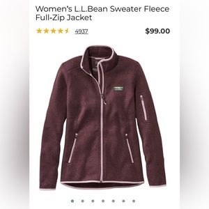 LL Bean Sweater Fleece Full Zip Jacket Women’s Small Raisin Brown Excellent Cond